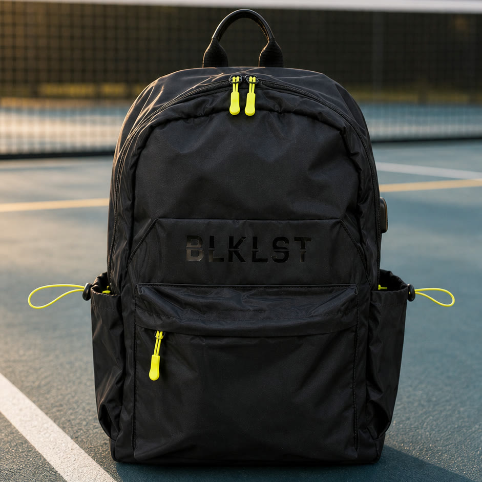 Front view of the BLKLST Pickleball Bag on a court.